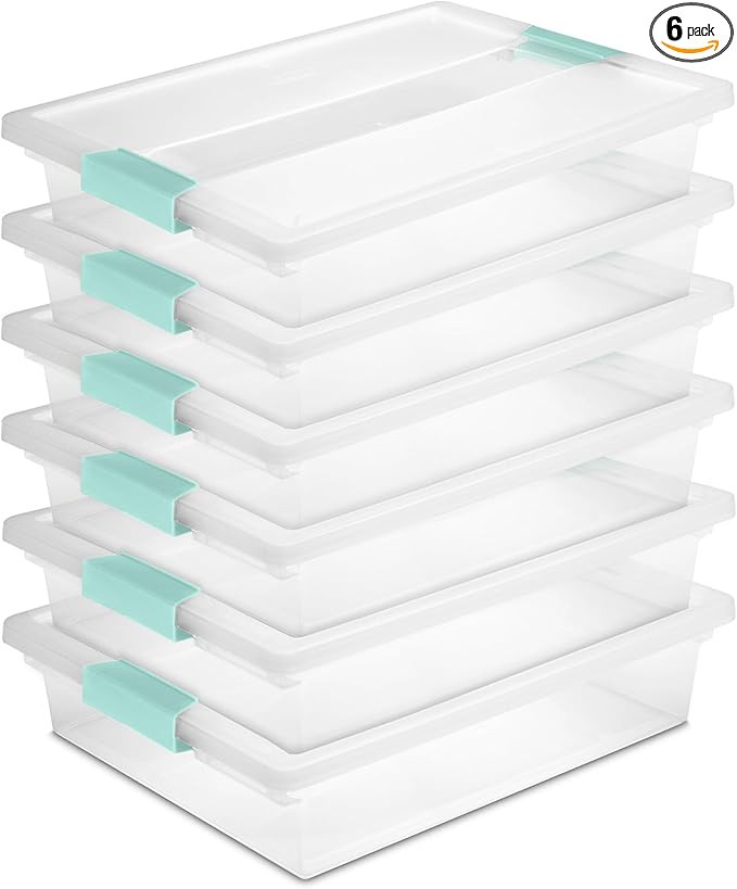 Sterilite 6-Pack Clip Box, Stackable Clear Plastic Bins with Latching Lids, Large - Writing, Arts... | Amazon (US)