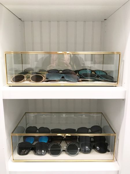 I had the incredible honor and pleasure to organize the closet of Dry Bar founder, Alli Webb. She has a unique style and wardrobe… and  loves sunglasses. I organized her collection in these beautiful glass shadowboxes with gold trim. I have linked several similar options for you. I love that you can see the sunglasses easily, but they are also protected from dust behind the glass. 🤍

#LTKstyletip #LTKhome #LTKbeauty