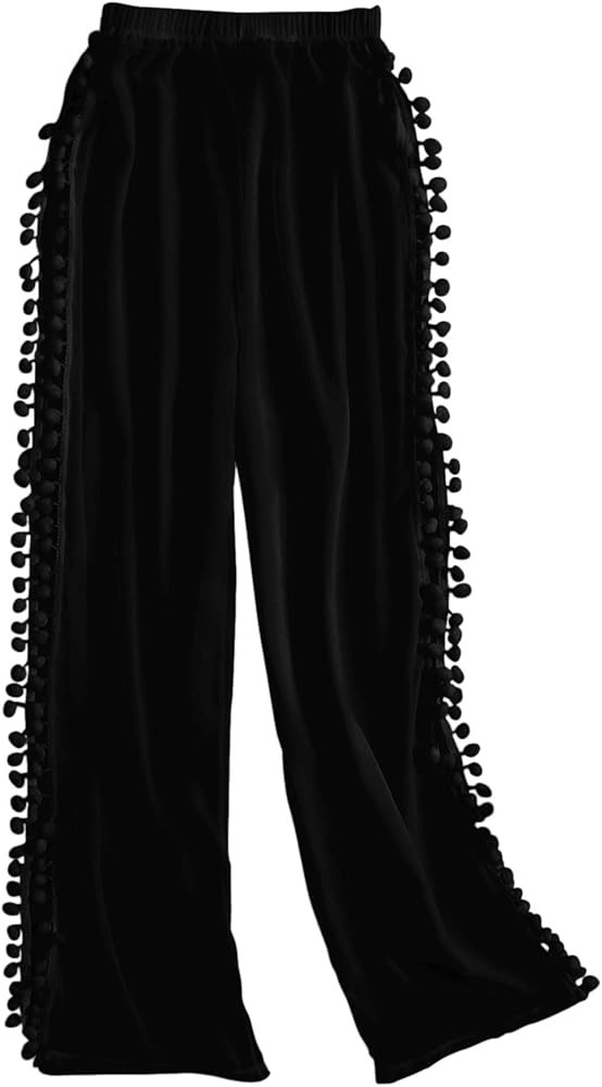 Verdusa Women's Elastic Waist Chiffon Pom Pom Split Swimsuit Cover Up Pants | Amazon (US)