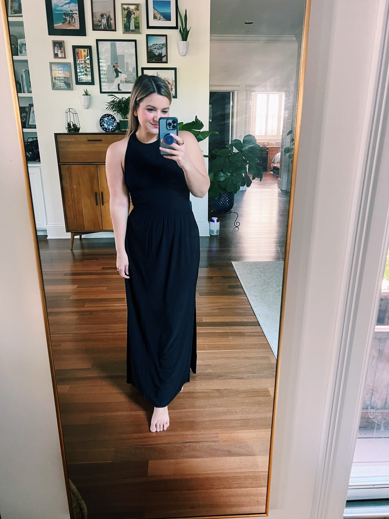 Smocked top jersey dress - size small