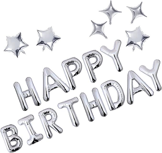Birthday Banner (3D Silver) Mylar Foil Happy Birthday Balloons, 23pcs Birthday Party Decorations ... | Amazon (US)