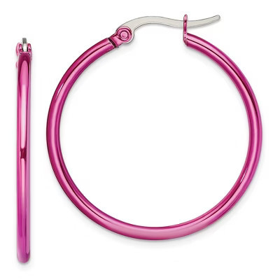 Chisel Stainless Steel Polished Pink IP-plated 32mm Diameter 2mm Hoop Earrings | Target