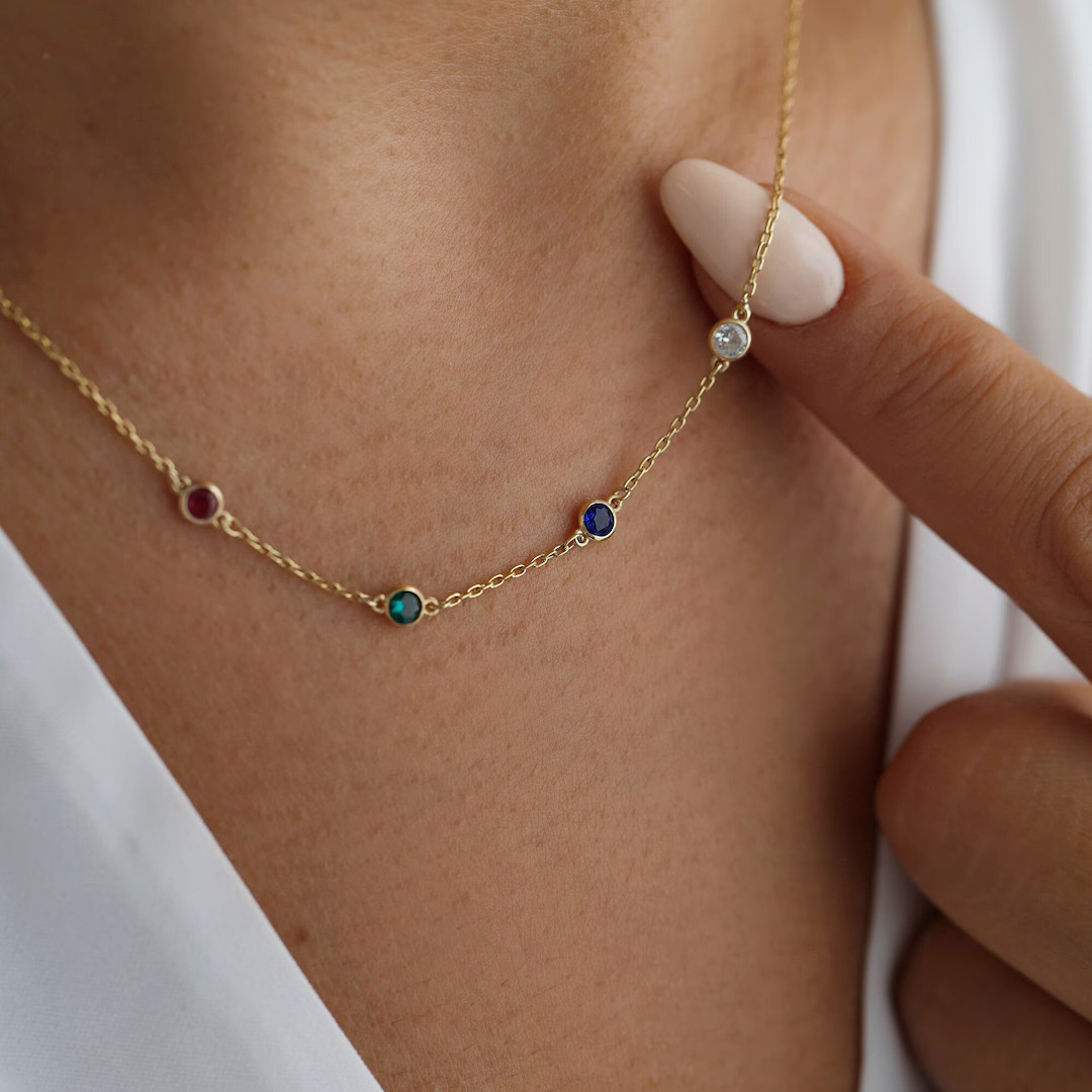 Personalized Birthstone Necklace, Birthstone Jewellery,multiple Birthstone Necklace, Family Birth... | Etsy (US)