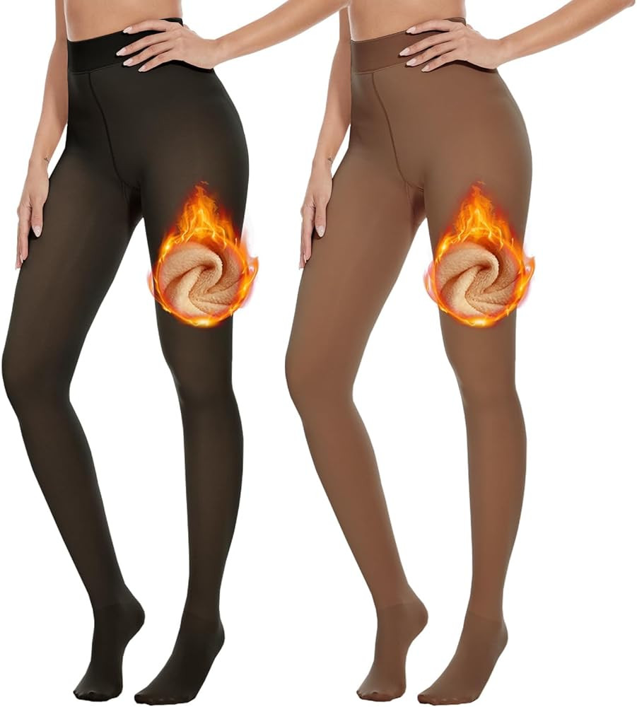 2 Pairs Fleece Lined Tights Women- Fake Translucent Warm Thermal Winter Thick Tights Pantyhose Le... | Amazon (CA)