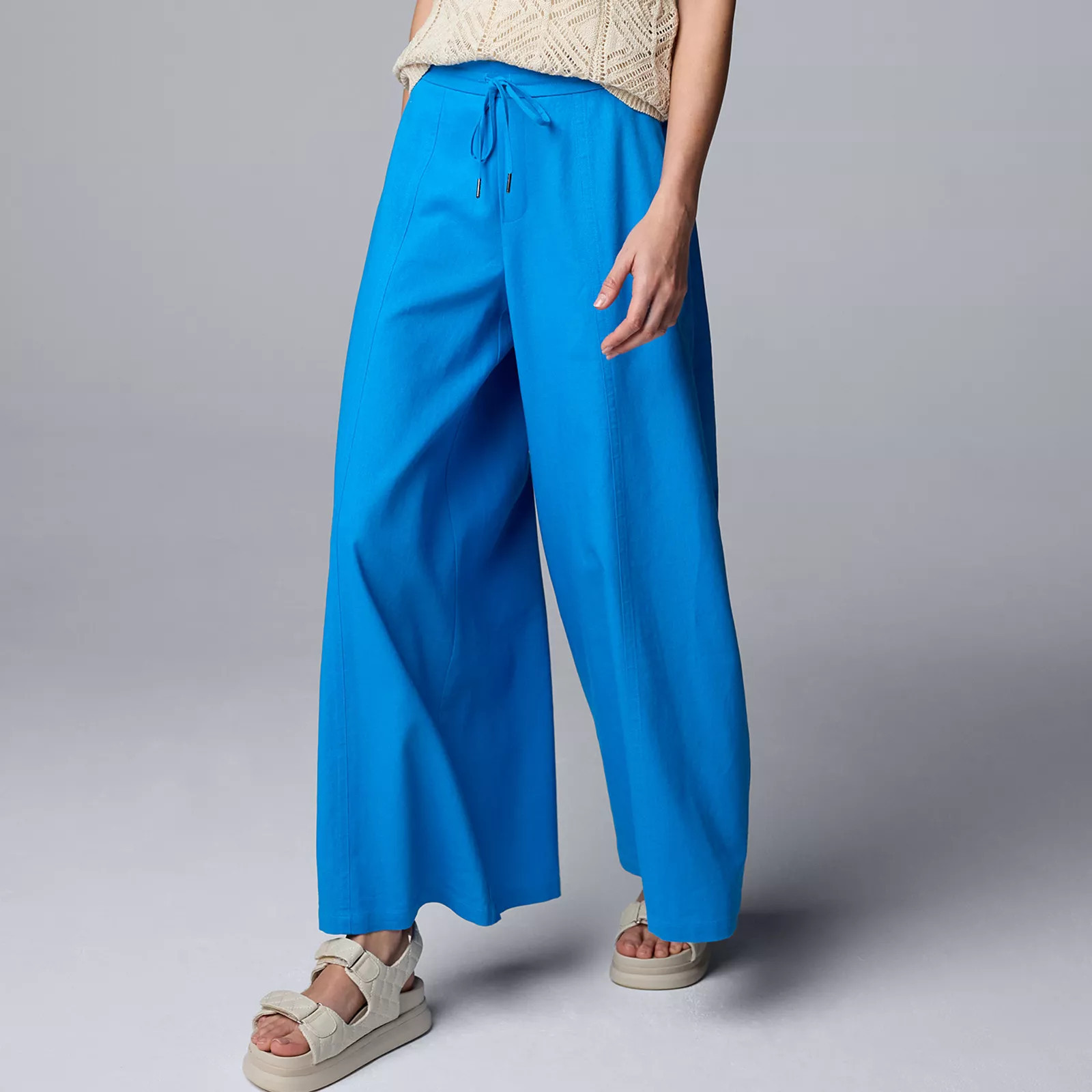 Women's Simply Vera Vera Wang Linen Blend Wide Leg Pants, Size: Large, Blue Highlight | Kohl's