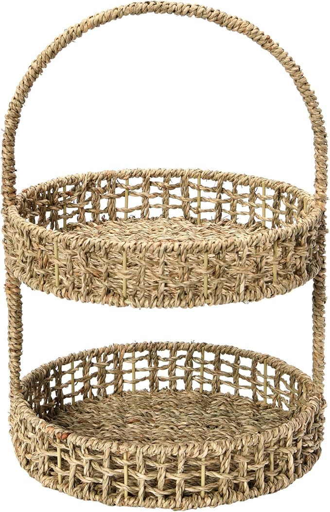 Household Essentials Seagrass 2-Tier Tray, Natural | Amazon (US)
