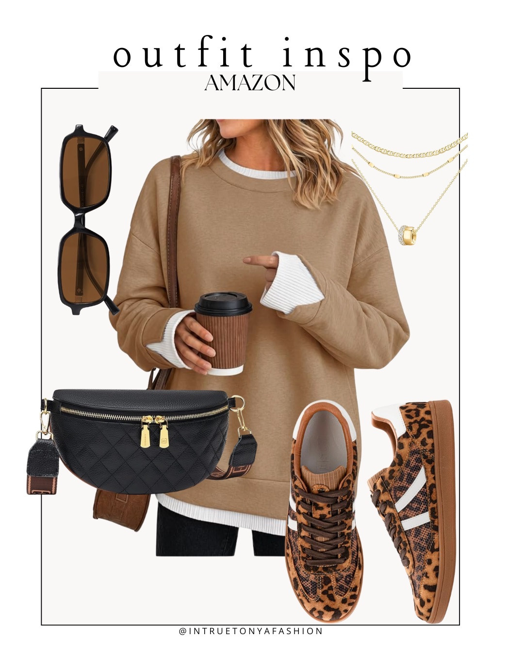 Amazon outfit idea — brown sweater, leopard print sneakers, sling bag, and sunglasses 





Amazon outfits, summer outfit inspo, outfit ideas, casual outfits amazon, amazon outfits every day, outfit ideas 2026, summer outfits, late summer outfits Amazon, fall outfit, leggings outfit, august outfit amazon

#LTKootd #LTKSaleAlert #LTKPetite
