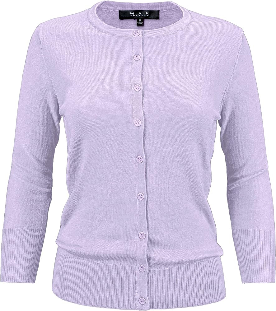 YEMAK Women's Knit Cardigan Sweater – 3/4 Sleeve Crewneck Basic Classic Casual Button Down Soft... | Amazon (US)