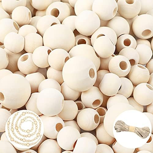 Wooden Beads 170pcs Large Size Wood Bead for Crafts, Assorted Sizes 16mm/20mm/25mm, Unfinished Na... | Amazon (US)