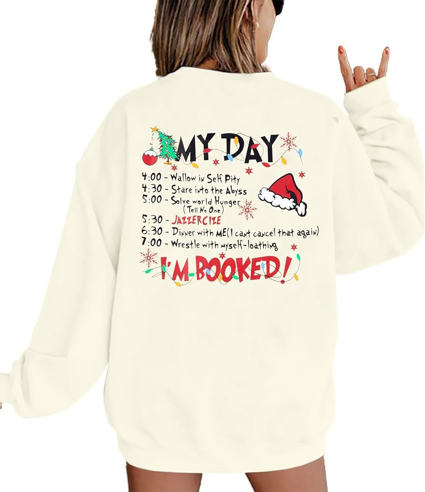 VILOVE Merry Christmas Sweatshirt Women Christmas My Christmas Day I'M Booked Hoodies Xmas Long S... | Amazon (US)