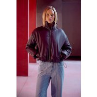 boohoo Women's Funnel Neck Faux Leather Bomber Jacket in Plum | Size: 4 | Faux Leather/Plastic | boohoo (US & Canada)
