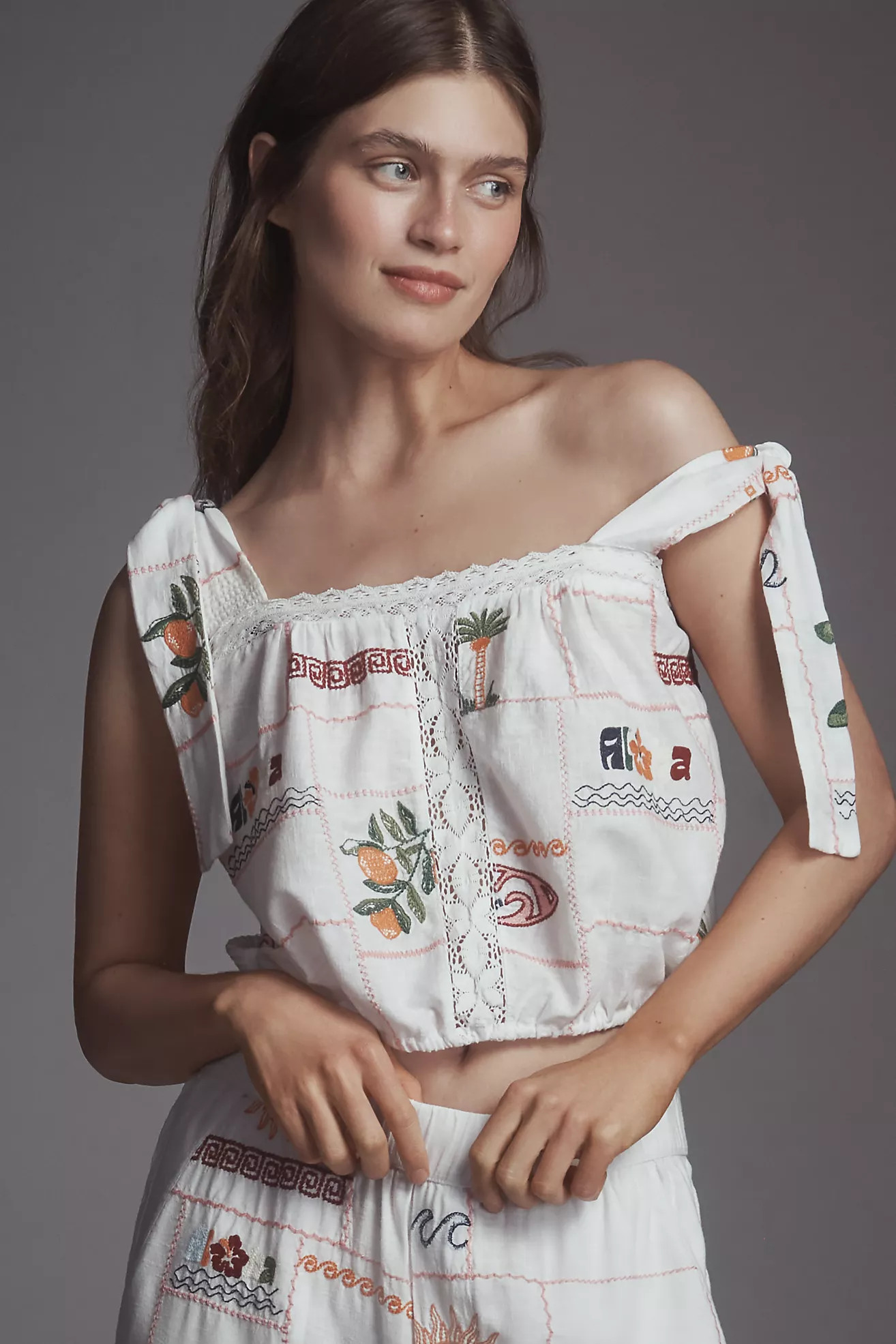 Pilcro Embroidered Patchwork Cropped Tank Top | Anthropologie (US)