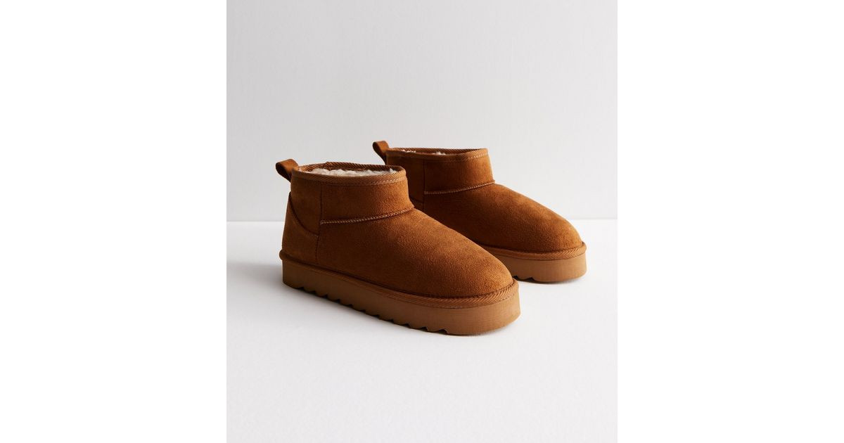 Tan Suedette Faux Fur Lined Chunky Boots
						
						Add to Saved Items
						Remove from Saved ... | New Look (UK)