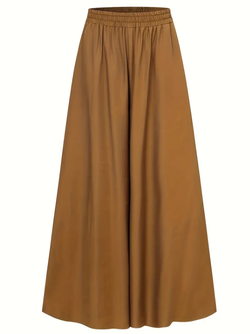 Plus Size Ruched Wide Leg Pants - Flattering Comfort for Spring & Summer - Elastic Waist, Solid C... | Temu Affiliate Program