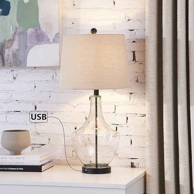 Maxax USB Table Lamp, Bedside Lamp with Clear Glass Base for Living Room Bedroom - 26 Inches, Dim... | Amazon (US)