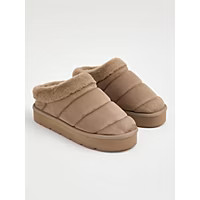 Mocha Platform Faux Fur Lined Mule Slippers | George at ASDA