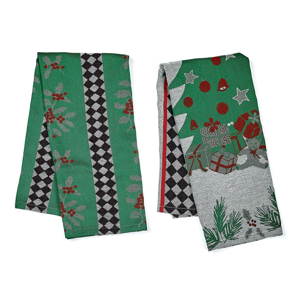 Holly & Holiday Tree Jacquard Dish Towels, Set of 2 | MacKenzie-Childs