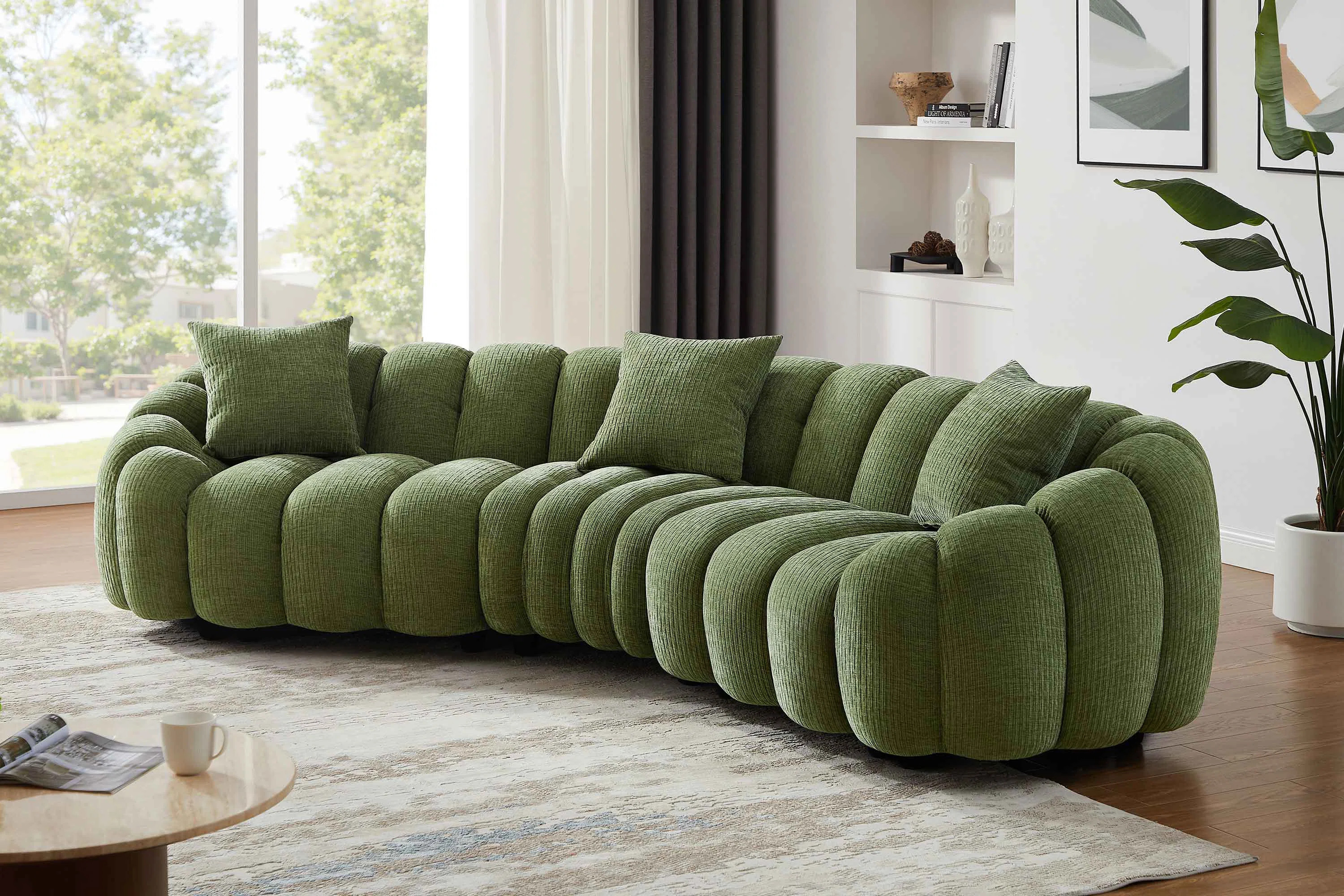 Minimore Modern Style 126.77" W Winnie Curved Shape 4S  Sofa | Wayfair North America