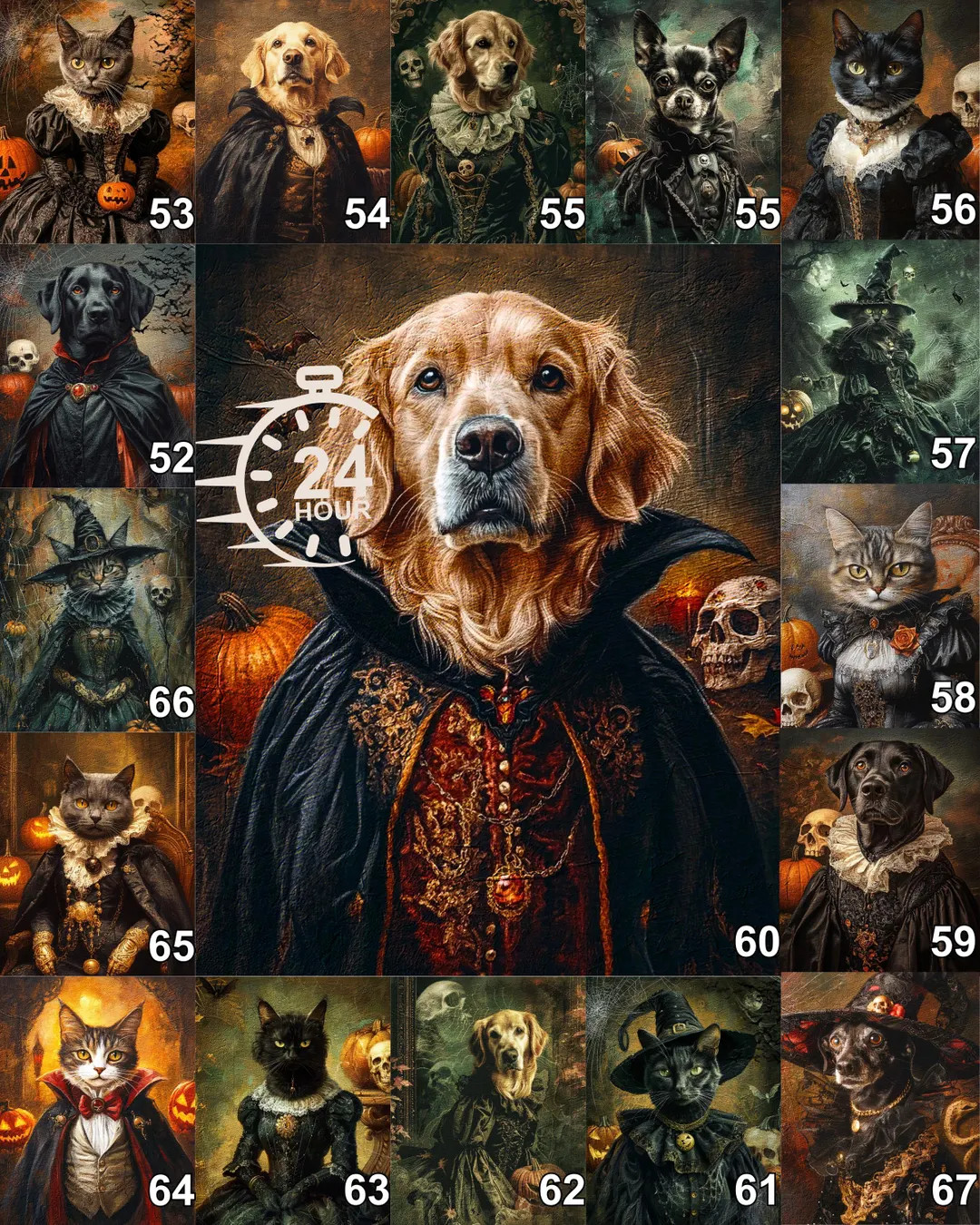 Custom Halloween Dog Portrait, Royal Pet Portrait, Halloween Poster, Wall Art, Gothic Cat, Dog Pa... | Etsy (US)