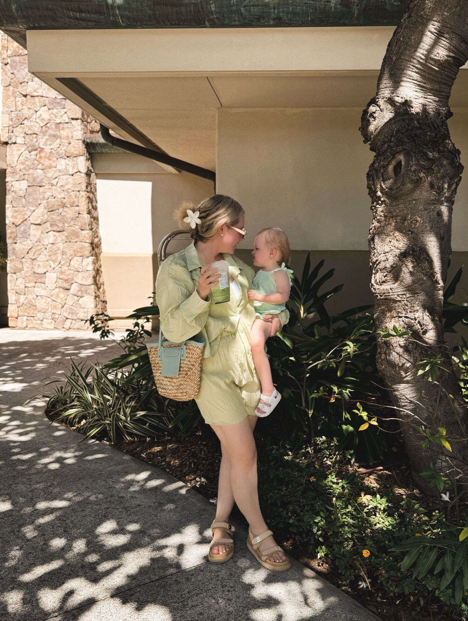 Matcha mornings 💚  green two piece shorts set, straw tote bag, platform sandals

#LTKStyleTip #LTKFamily #LTKTravel
