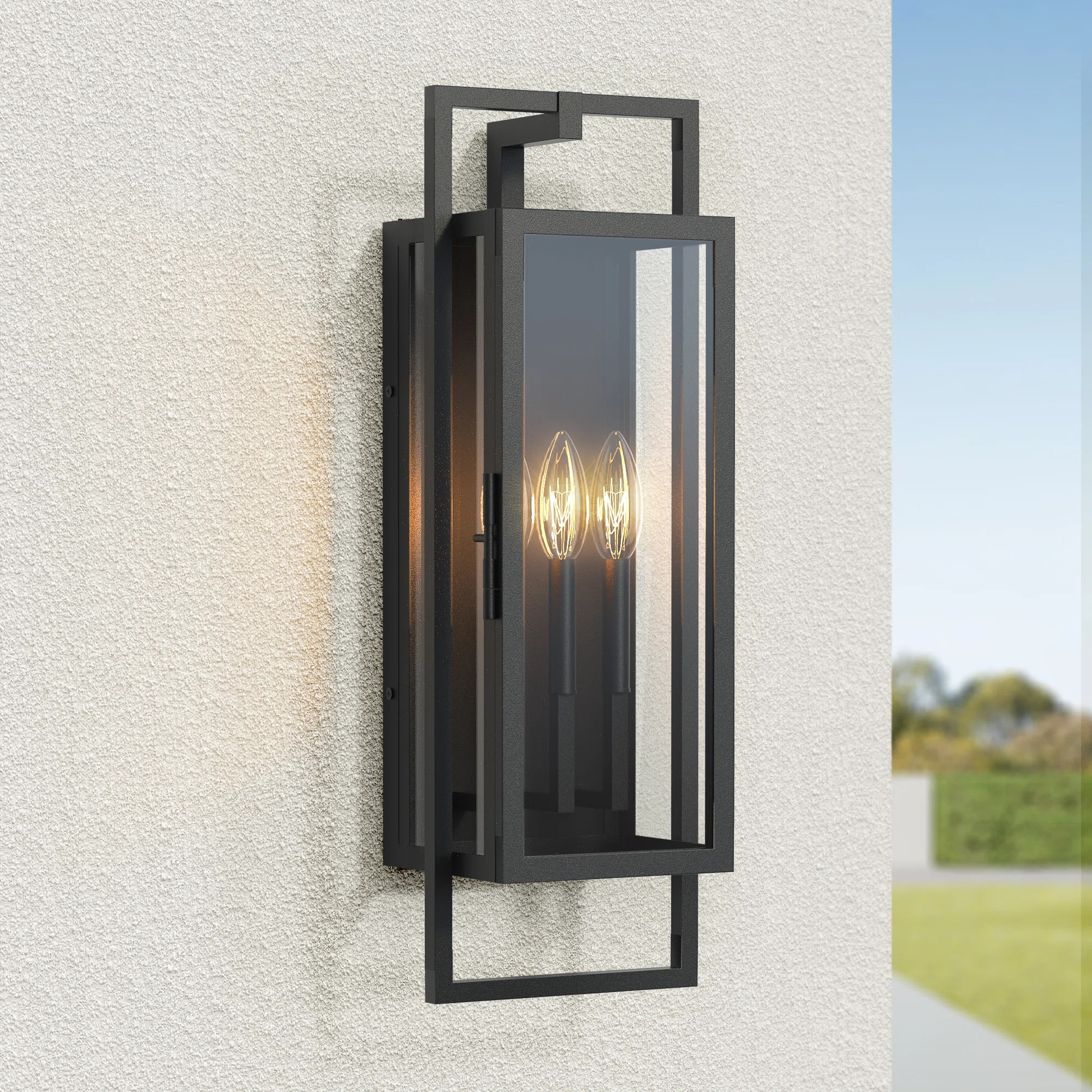 Selisa 3 -Light 26.38''H Black Iron Outdoor Wall Light with Dusk to Dawn | Wayfair North America