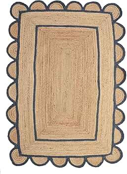 KLAVATE Scalloped Multi Border Decor Braided Jute Collection Classic Quality Made Natural Hand Wo... | Amazon (US)