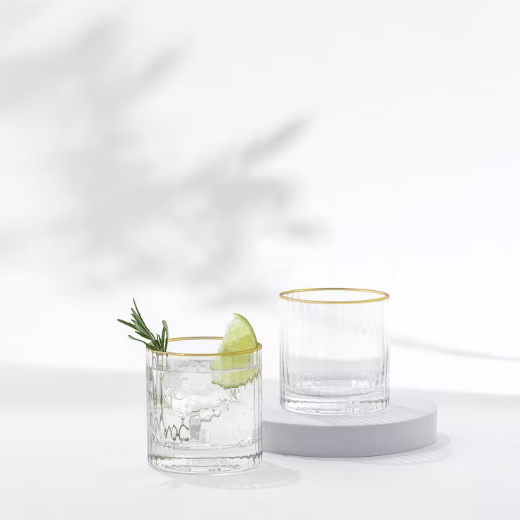 JoyJolt Christian Siriano Optic Gold Rim DOF Ribbed Glasses - 10 oz - Set of 4 | Target