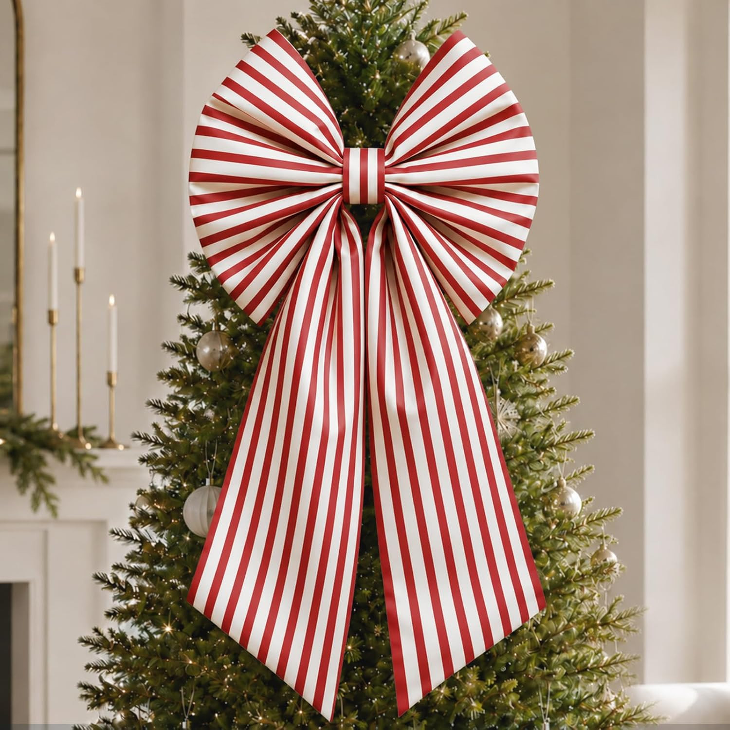 Christmas Decorations, Large Red White Stripes Christmas Bow 36x18 Inch | Amazon (US)