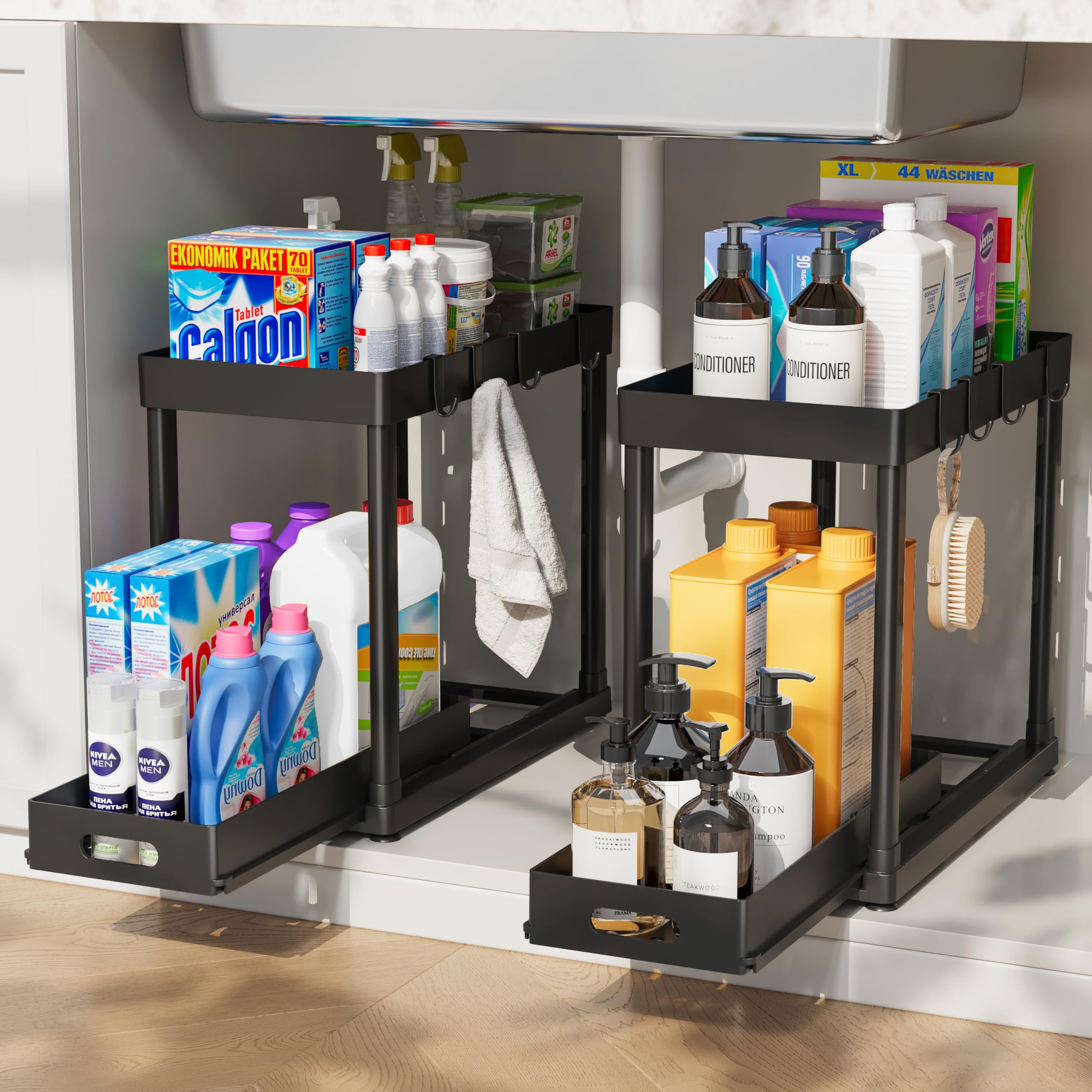 2 Pack Pull-Out Storage Organizers, Under Sink Organizer and Storage for Bathroom & Kitchen,Multi... | Amazon (US)