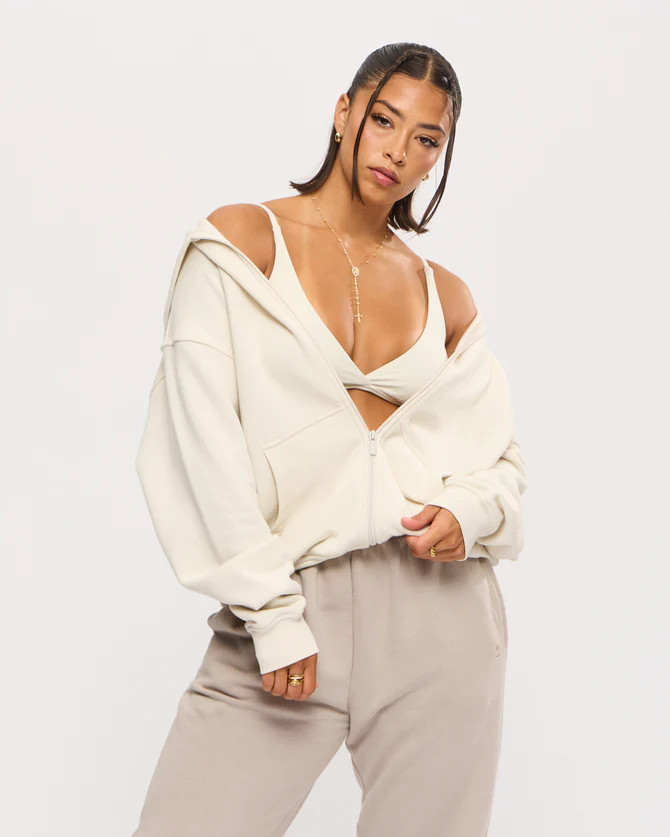 Threads Zip Hoodie - Bone | Buffbunny