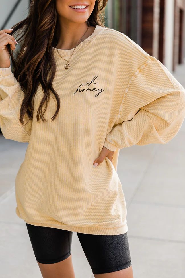 Oh Honey Embroidered Gold Corded Graphic Sweatshirt | The Pink Lily Boutique
