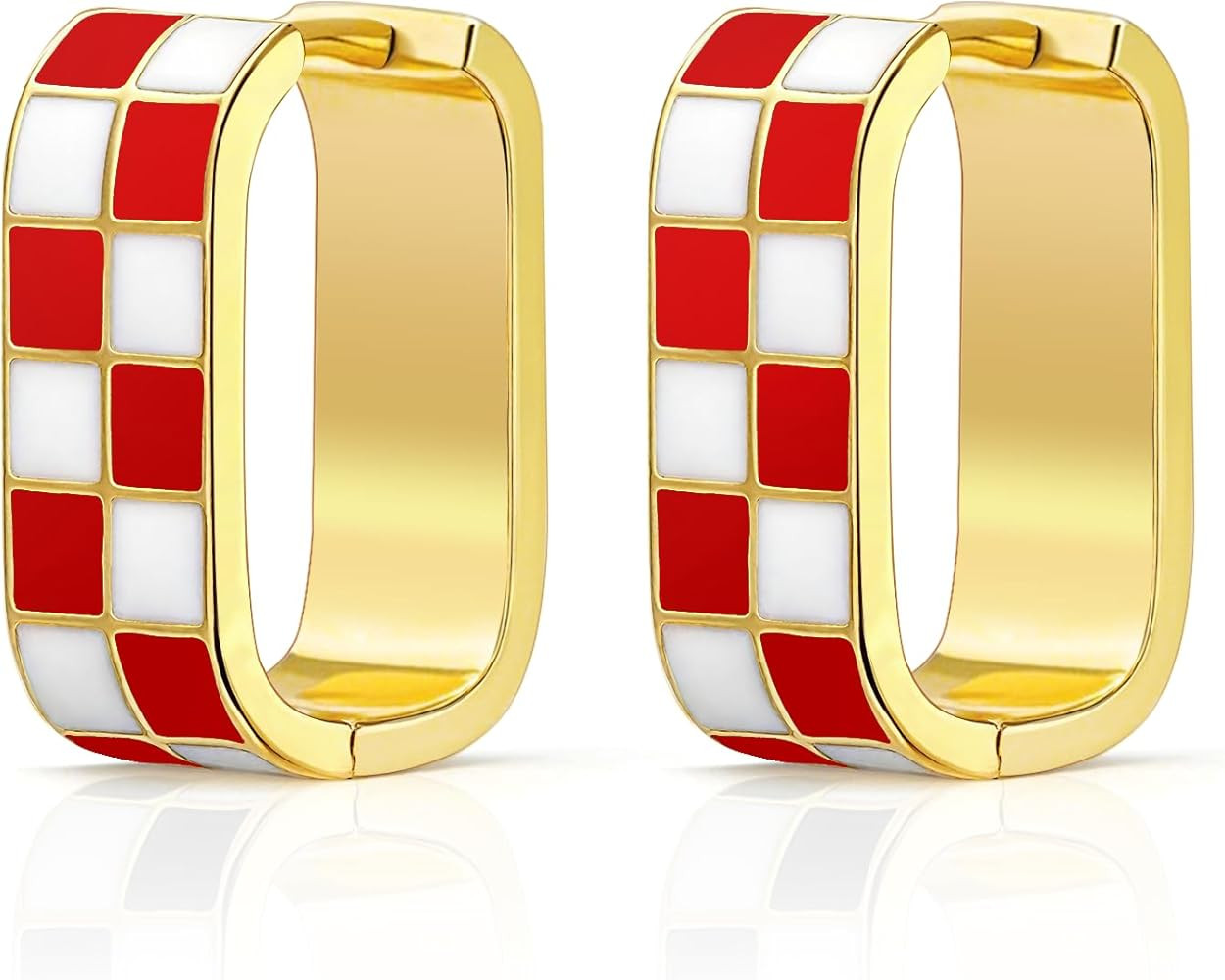 18K Gold Filled Dainty Checkered Hoop Earrings for Women, Stylish Enamel Checked Pattern Huggie E... | Amazon (US)