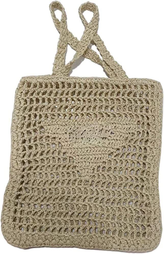 Weiwu Handmade Straw Bag,Travel Beach Fishing Mesh Bag, Straw Woven Bag Female Pastoral Style Weavin | Amazon (US)