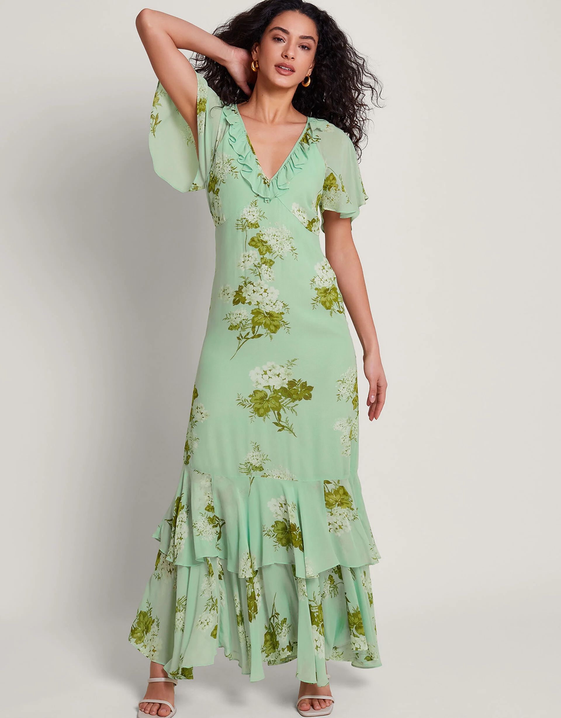 Rowena Ruffle Dress Green | Monsoon (UK)