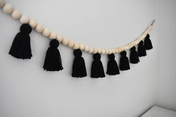 Black Tassel Garland with Wooden Beads | Black tassels | Nursery Decor | Room Decor | Dorm Decor | Etsy (US)