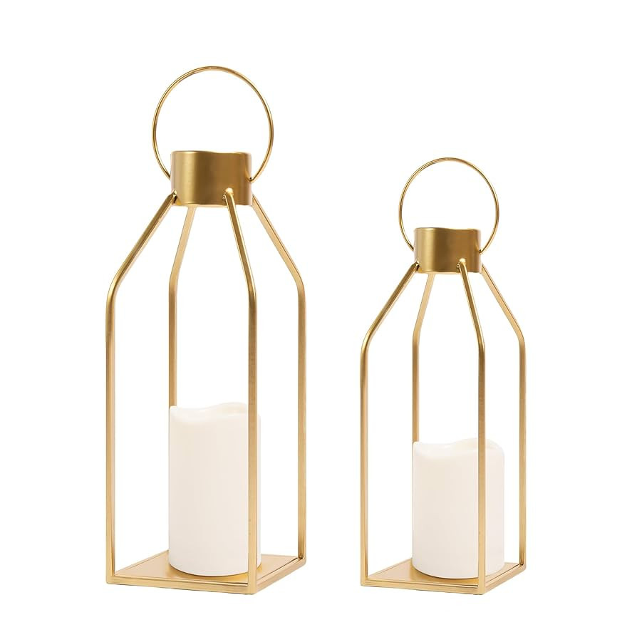 HPC Decor Modern Farmhouse Lantern Decor- Gold Metal Candle Lanterns for Christmas- Lanterns Deco... | Amazon (US)