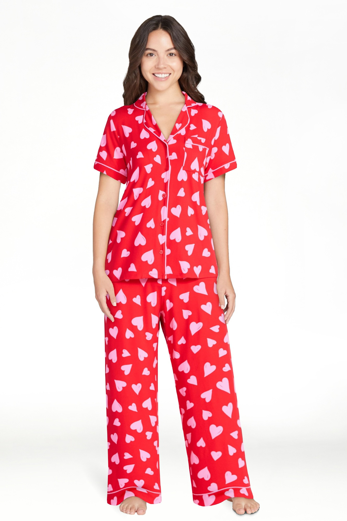 Joyspun Women's Dreamy Soft Collection Notch Knit Top and Capri Pants Valentine's Day Pajama Set,... | Walmart (US)