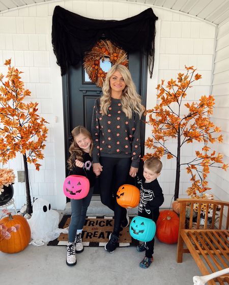 Spooky vibes! 👻👻 Halloween attire and front porch decor! My sweatshirt is on sale for under $23. Kids Halloween outfits are linked
Including shoes! 

#LTKHalloween #LTKhome #LTKfamily