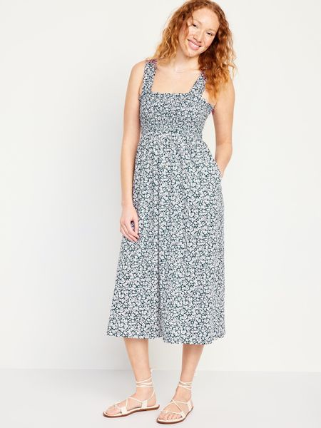 Fit &amp; Flare Smocked Midi Dress | Old Navy (US)