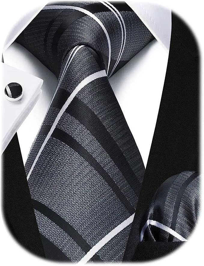 HISDERN Mens Ties Set Stripe Plaid Ties for Men and Pocket Square Cufflinks Formal Silk Necktie W... | Amazon (US)