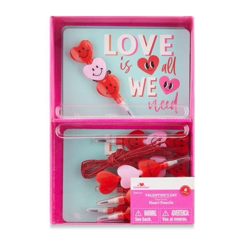 Valentine's Day Heart Pencils Party Favors, 8 Count, by Way To Celebrate | Walmart (US)