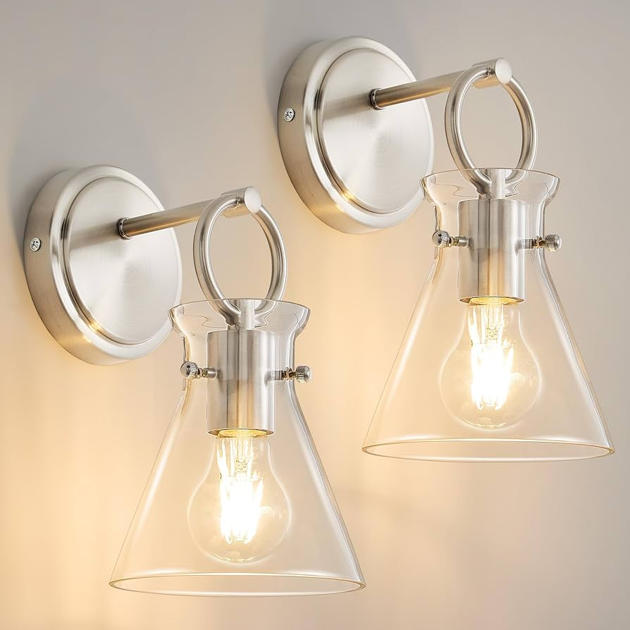 Wall Sconces 2 Pack Modern Vanity Light Fixtures for Bathroom Nickel Wall Mount Lighting Lamp Har... | Amazon (US)