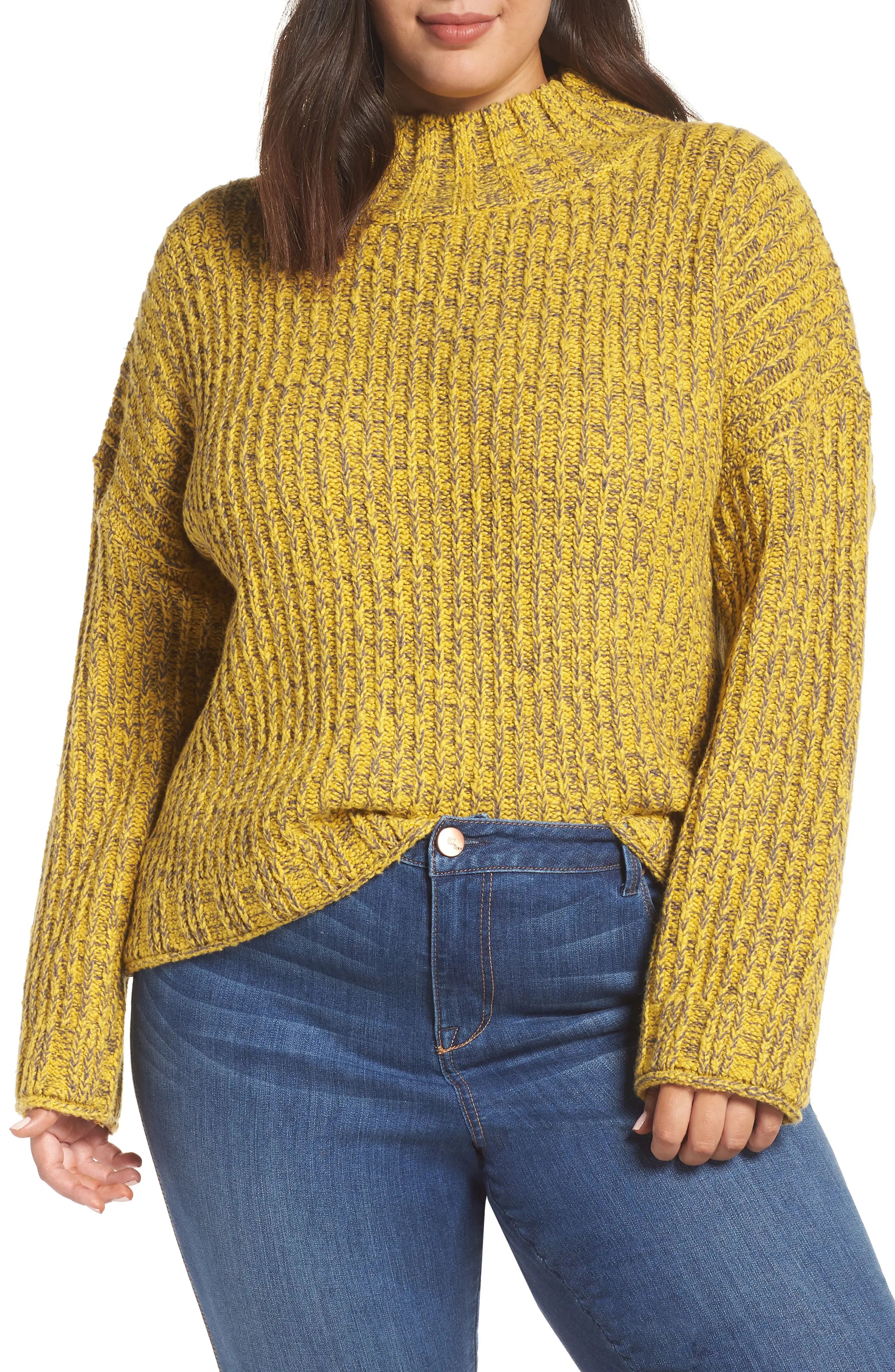 Plus Size Women's Bp. Cozy Stitch Mock Neck Sweater, Size 1X - Yellow | Nordstrom