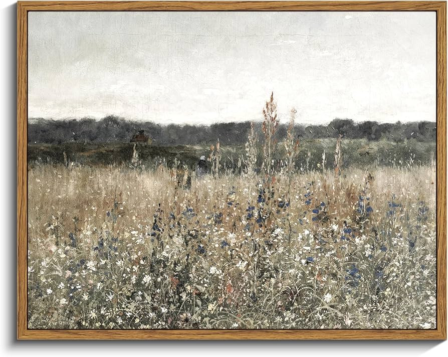InSimSea Framed Canvas Wall Art Vintage Decor, Wildflower Field Canvas Wall Art Paintings Prints,... | Amazon (US)