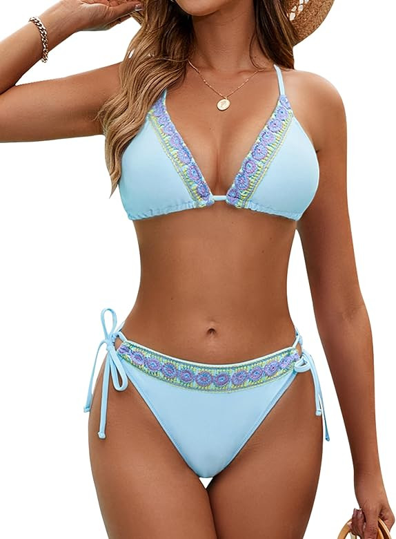 BMJL Womens Bikini Sets Triangle Sexy Swimsuit Color Block String Two Piece Bathing Suit 2025 | Amazon (US)