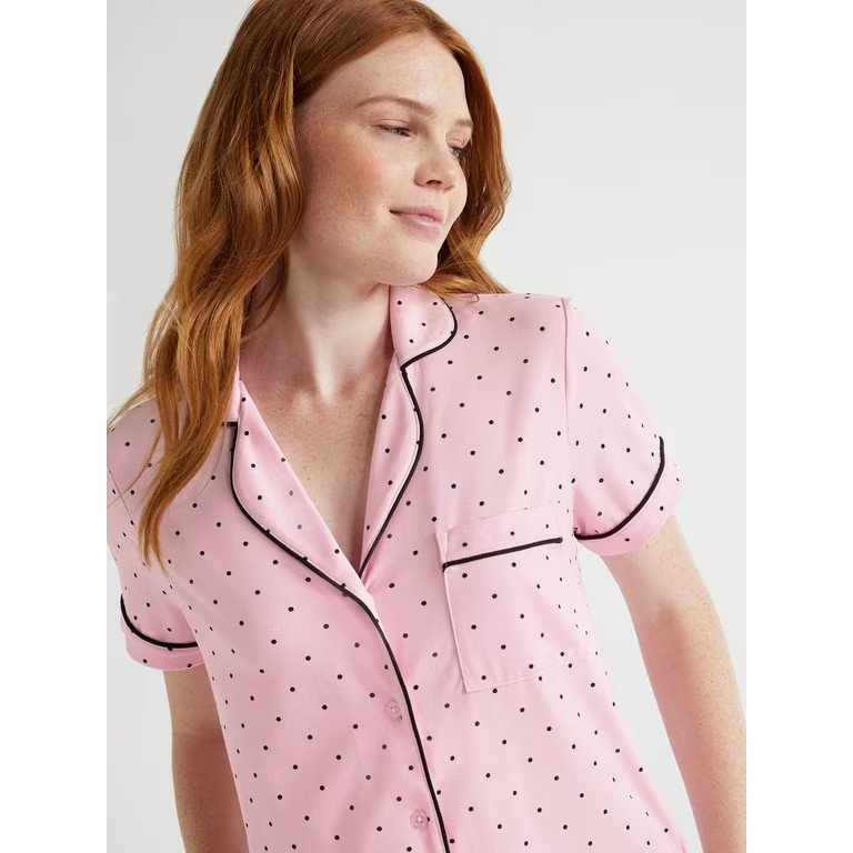 Joyspun Women’s Short Sleeve Notch Collar Top and Shorts Knit Pajama Set, 2-Piece, Sizes S to 3... | Walmart (US)