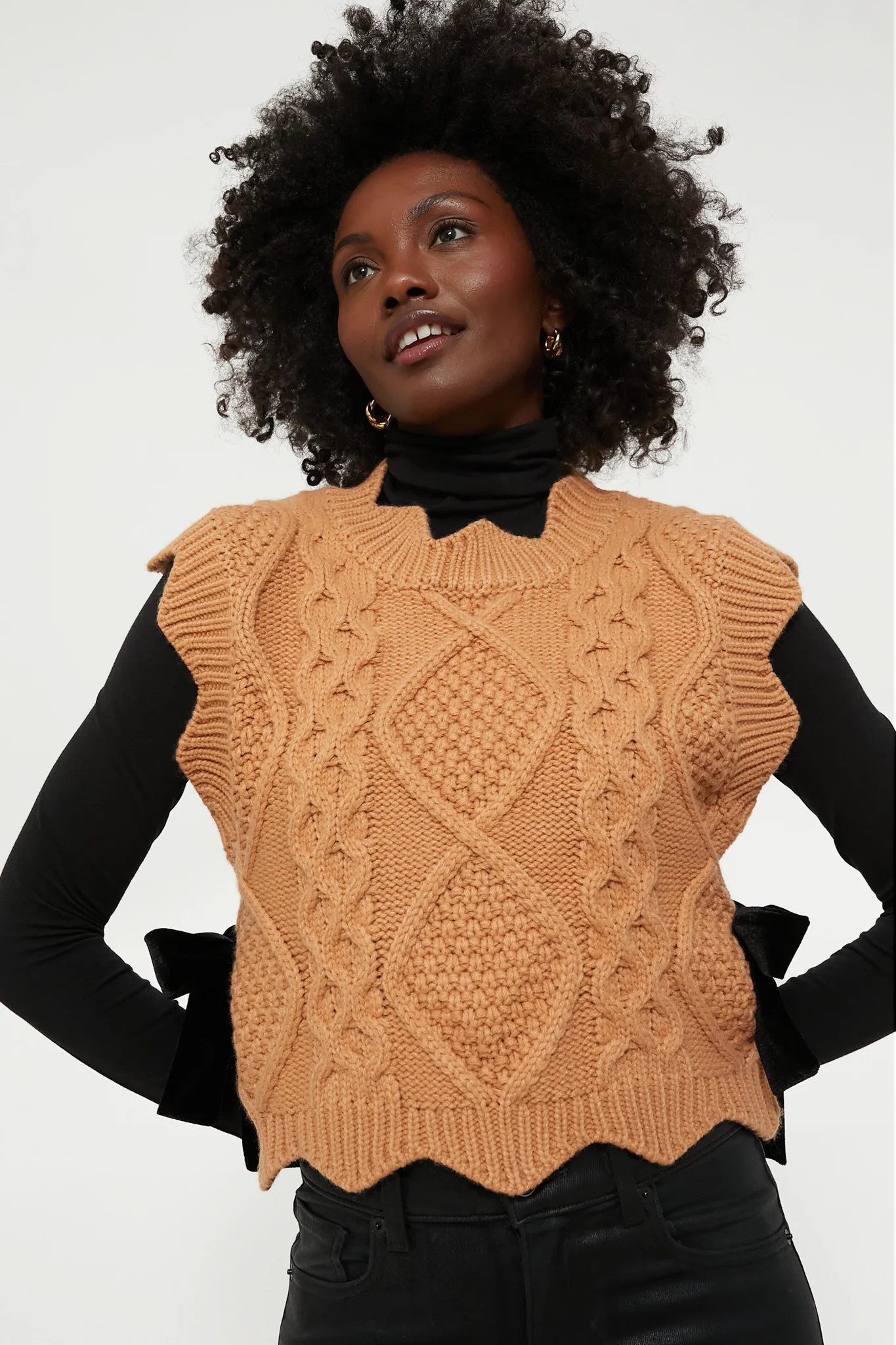 Camel & Black Velvet Bows Brynn Vest | Tuckernuck (US)