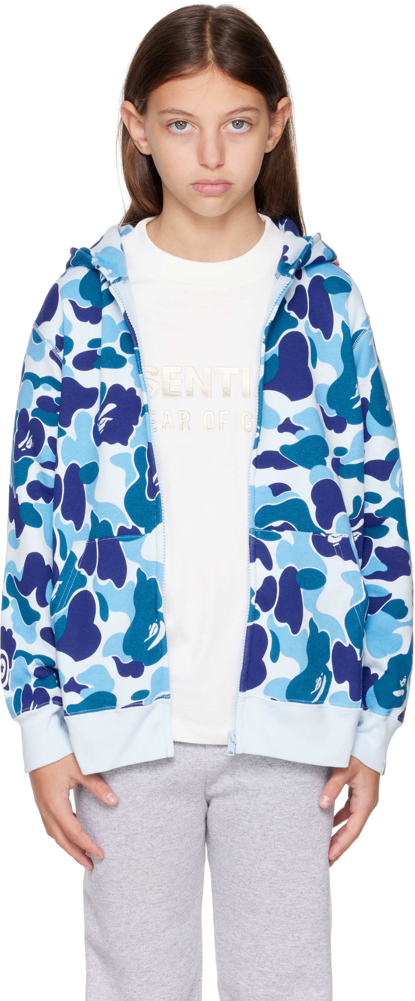 BAPE Big Kids Blue ABC Camo Shark Zip Hoodie | SSENSE