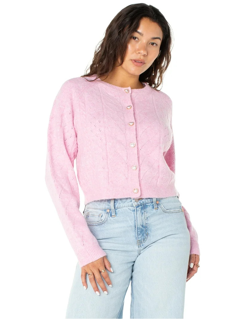 Celebrity Pink Women's and Women's Plus Cable Knit Crew Neck Cardigan, Sizes XS-4X | Walmart (US)