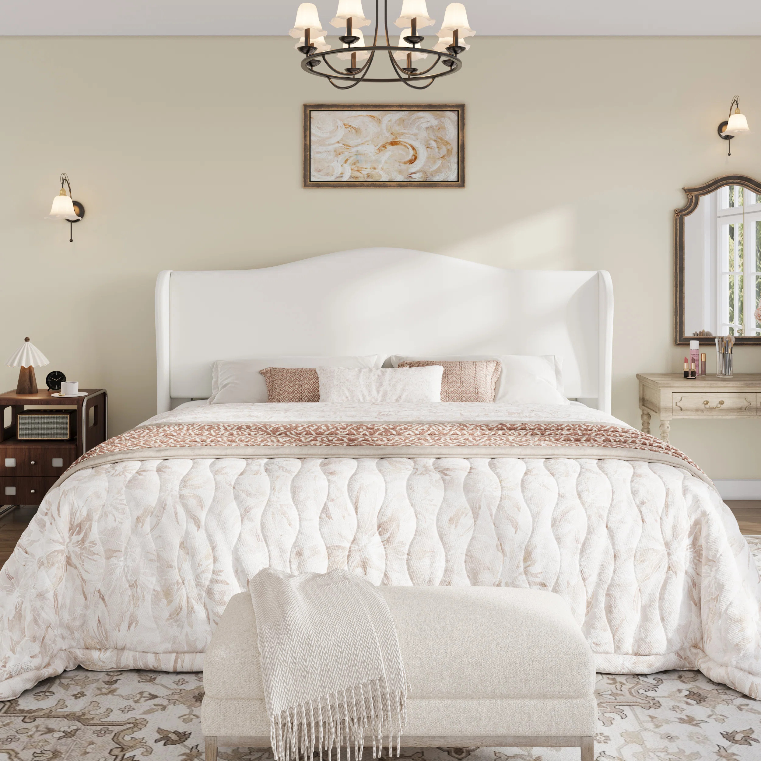 Velvet Crown Wingback Upholstered Bed With Headboard, Full/Queen/King,No Box Spring Needed | Wayfair North America